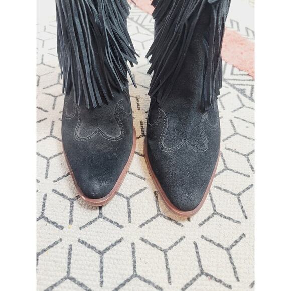 SAM EDELMAN BENJIE FRINGE POINTED TOE HEELED BOOTS IN BLACK, SZ 7.5 - Picture 4 of 13